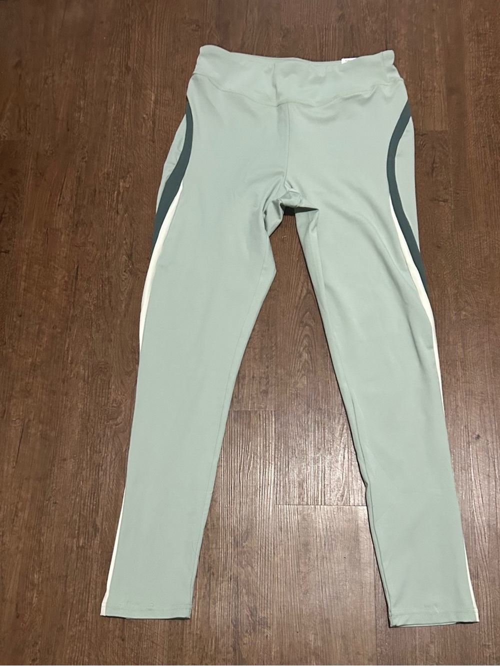 therapy Sage Green Leggings with Dark Gray and White Side Stripes